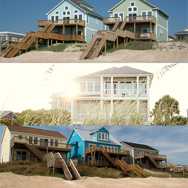 Homes for sale Seaside Park, vertical triptec of a variety of beach houses, some with sets of wooden stairs